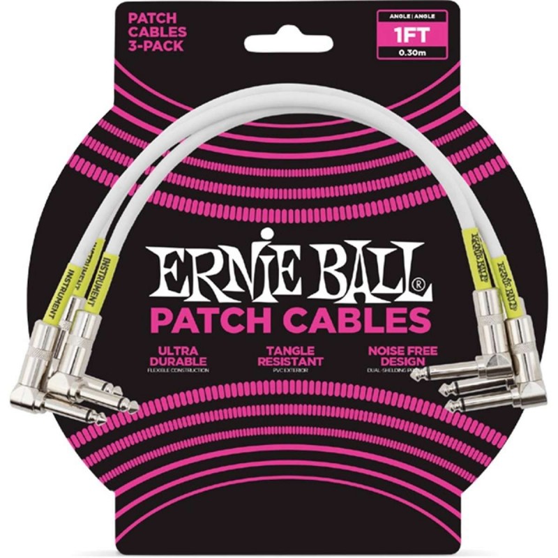 ERNIE BALL 6055 CAVO PATCH WHITE 3PZ CAVO JACK 30CM